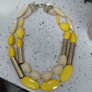 Signed Berry Yellow and Cream Beaded Necklace